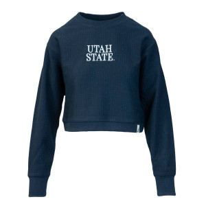 Women's Utah State Ribbed Cropped Crew Sweatshirt Navy